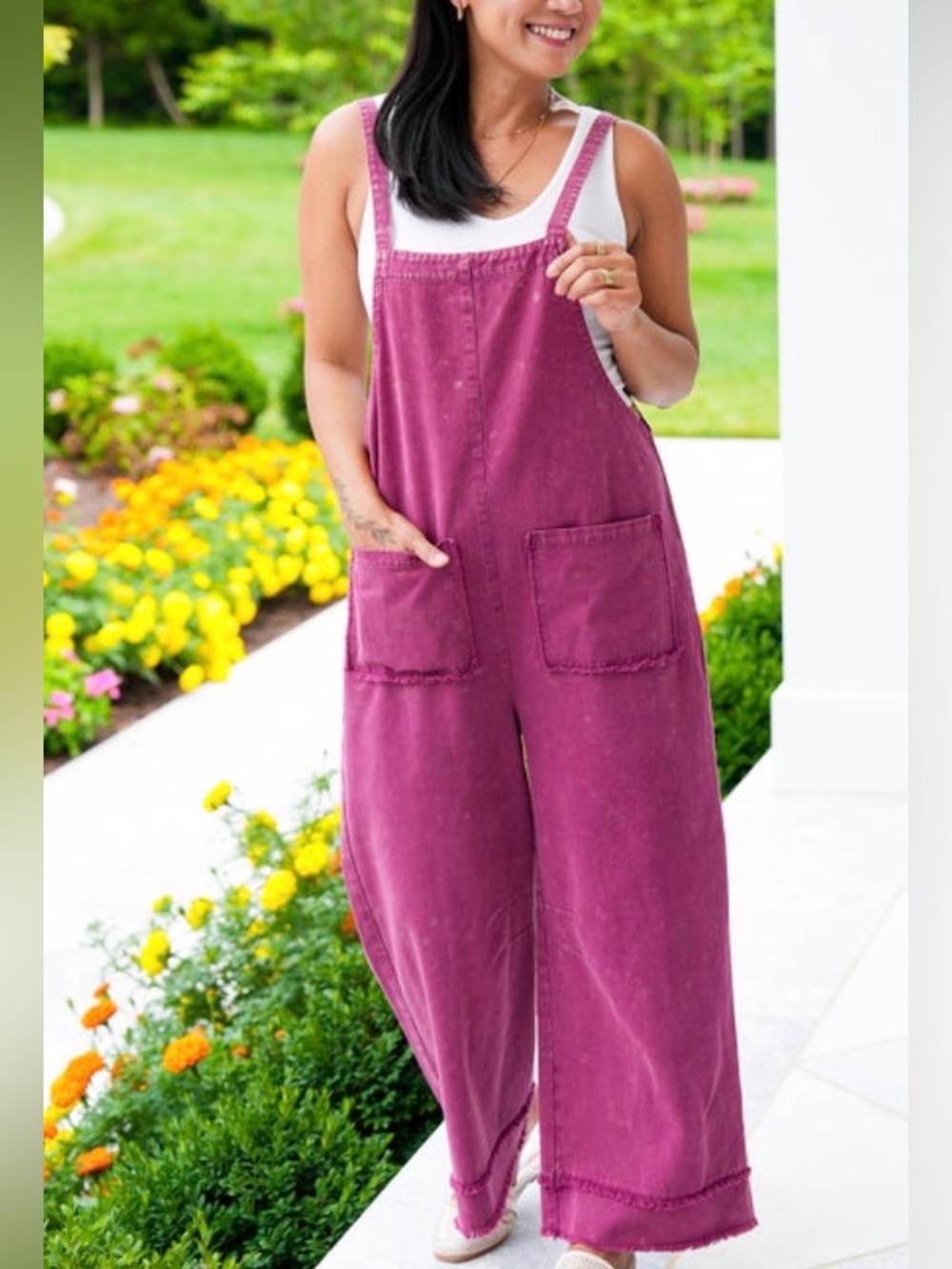 Casual Wide-Leg Plum Overalls